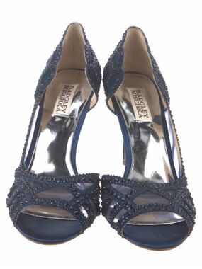Badgley Mischka Navy Beaded Open-Toe Heels